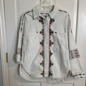Zara White Embroidered Jean Shacket Jacket S